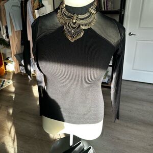 Almost Famous Black Mesh Sleeve Retro Sweater
